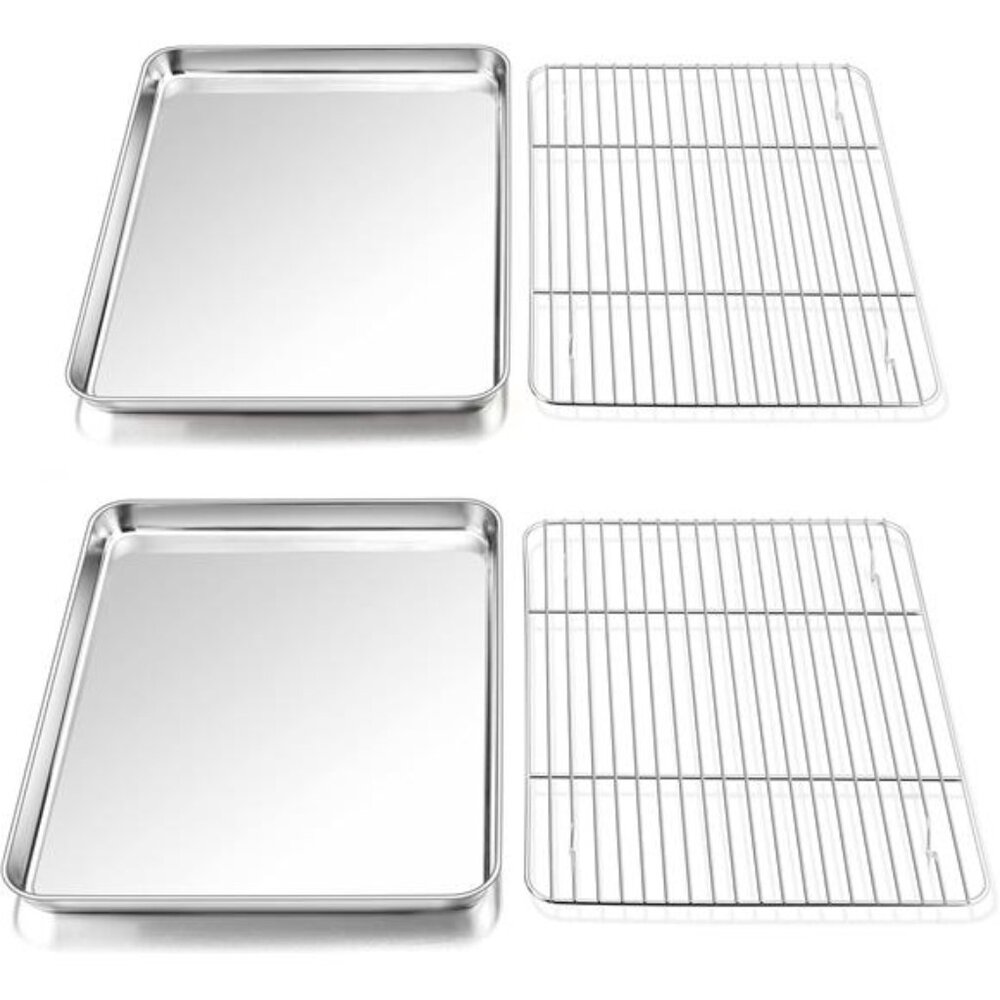 P&P CHEF Baking Sheets and Racks Set (2 Sheet + 2 Rack), Stainless Steel Baking
